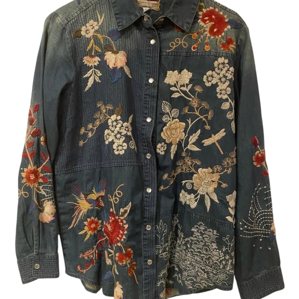 Embroidered Floral Denim Shirt